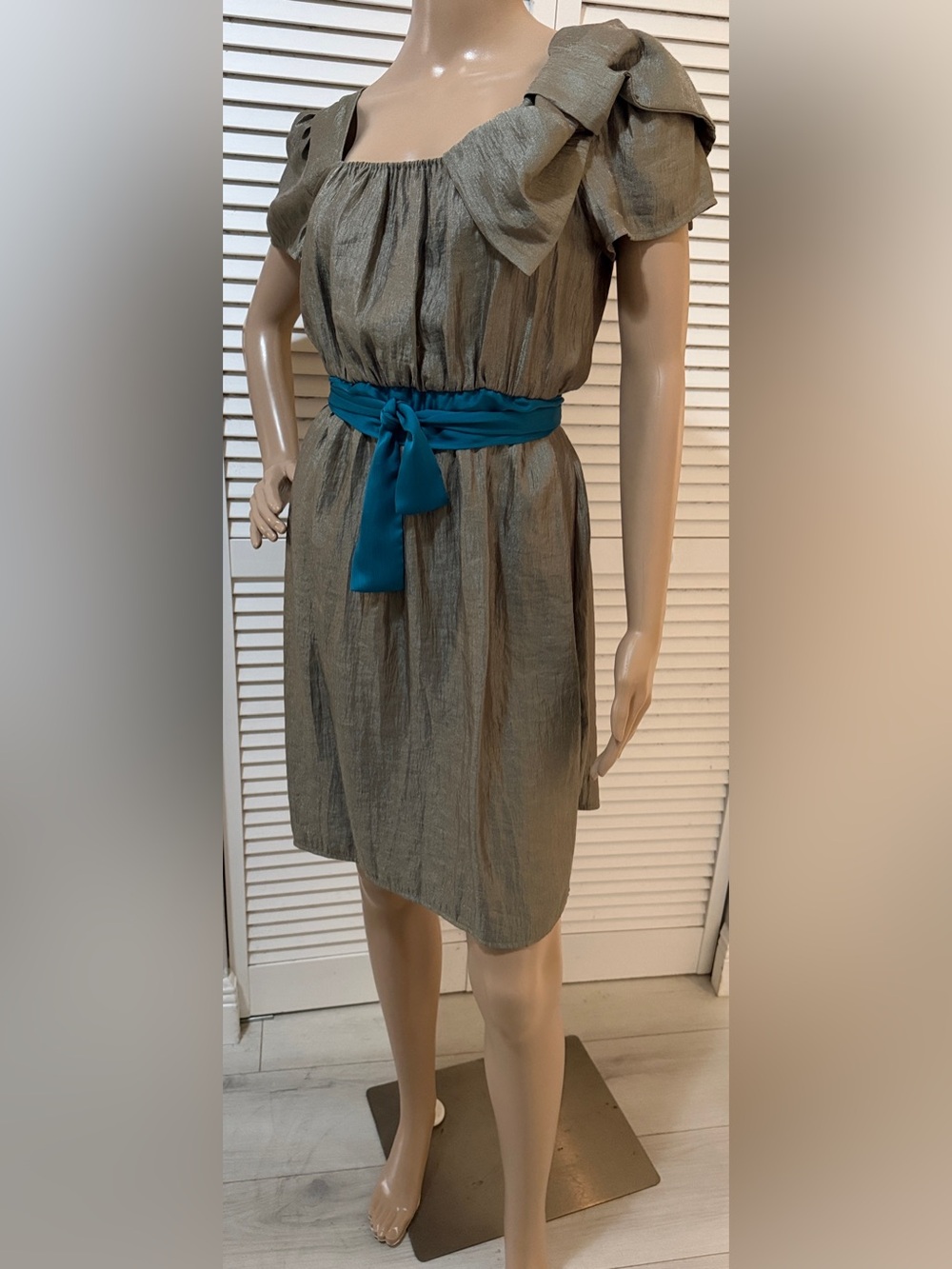 Happie Loves It London Metallic Bow Dress M Designer Boutique Statement Piece